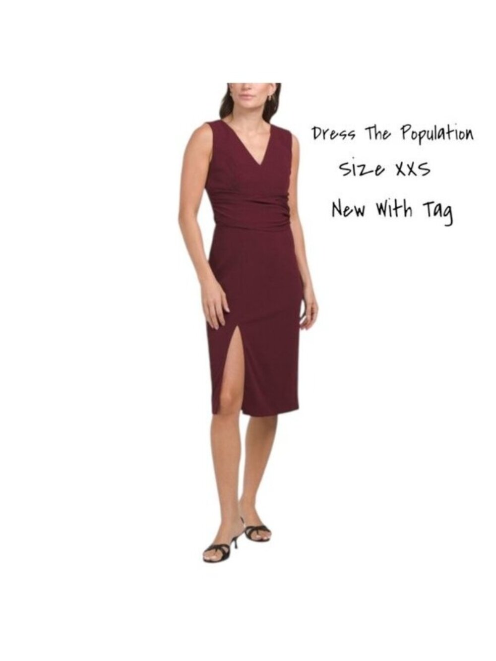 Dress The Population Alessia Midi Dress in Burgundy Size XXS, New With Tag